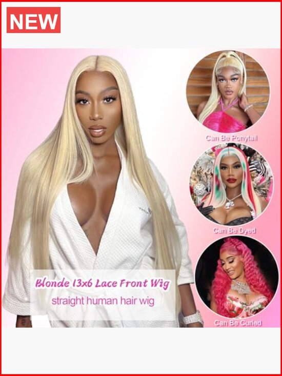 613 Lace Front Wig Human Hair 200 Density Blonde Straight 13X6 HD Transparent main image 5